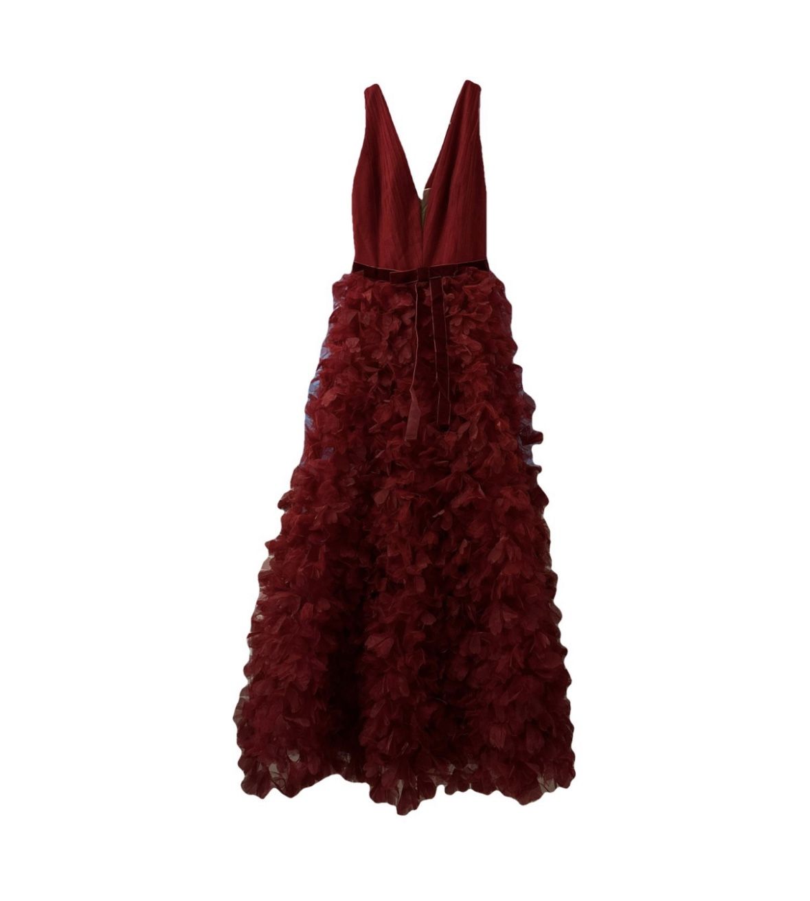 Marchesa Notte Red Ruffle Floral Applique Gown