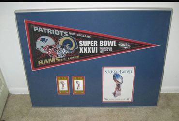 SUPER BOWL XXXVI PATRIOTS VS RAMS LARGE FRAMED DISPLAY