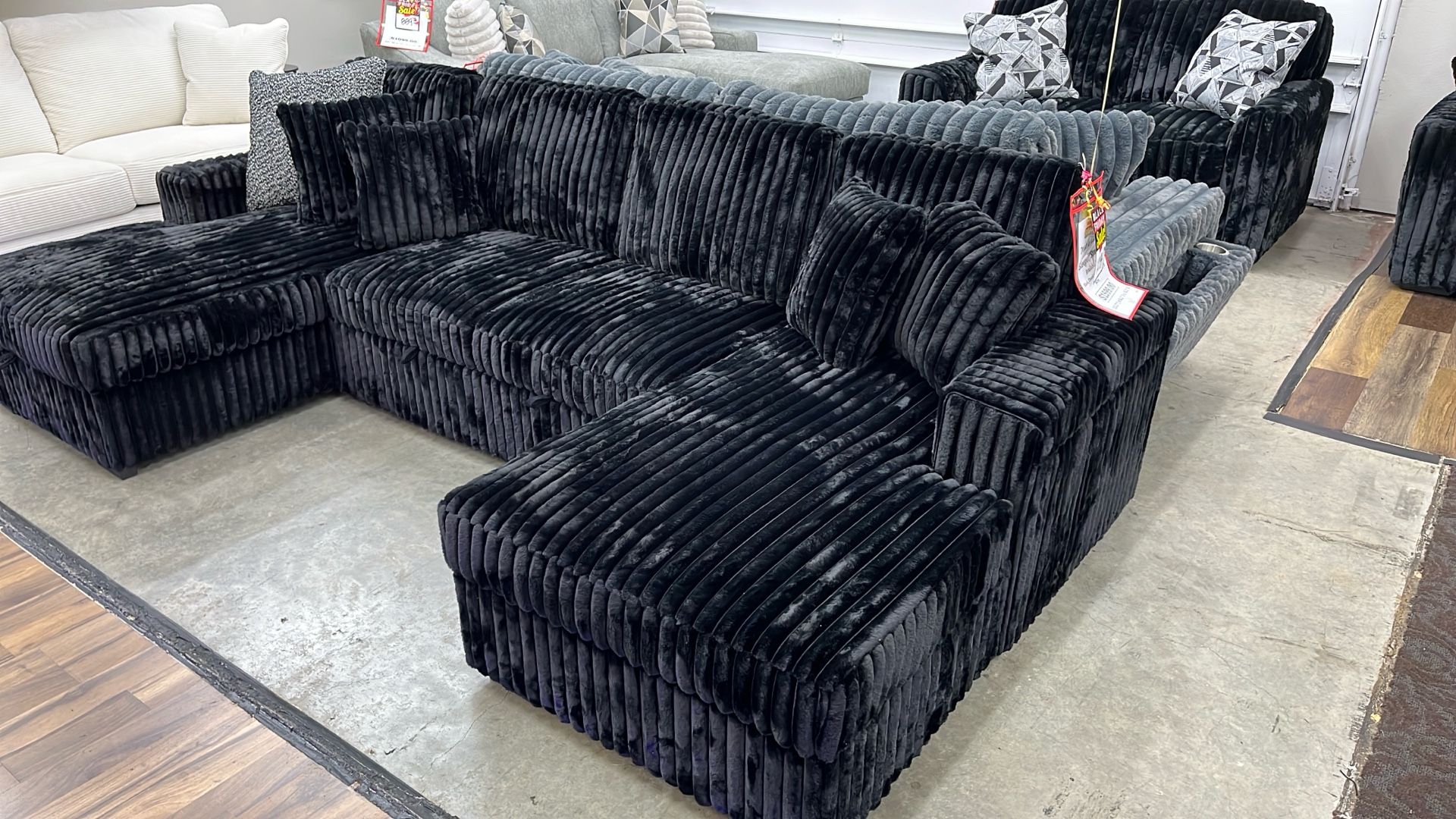 Double Chaise Black Corduroy Sectional