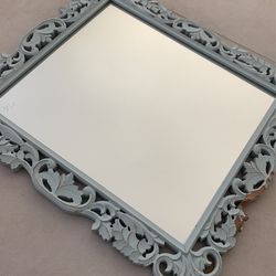 Boho Rustic Wood Mirror - Light Blue