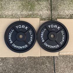 York Milled 45 lb Olympic 2” hole weight plate set x2 90 lbs plates total weights 45lbs 45lb lbs 90lbs 90lb size Barbell bar Vintage PA