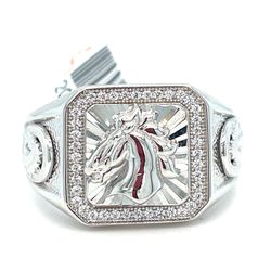 925 Sterling Silver CZ Horse Ring 9.00g Size 11 203510