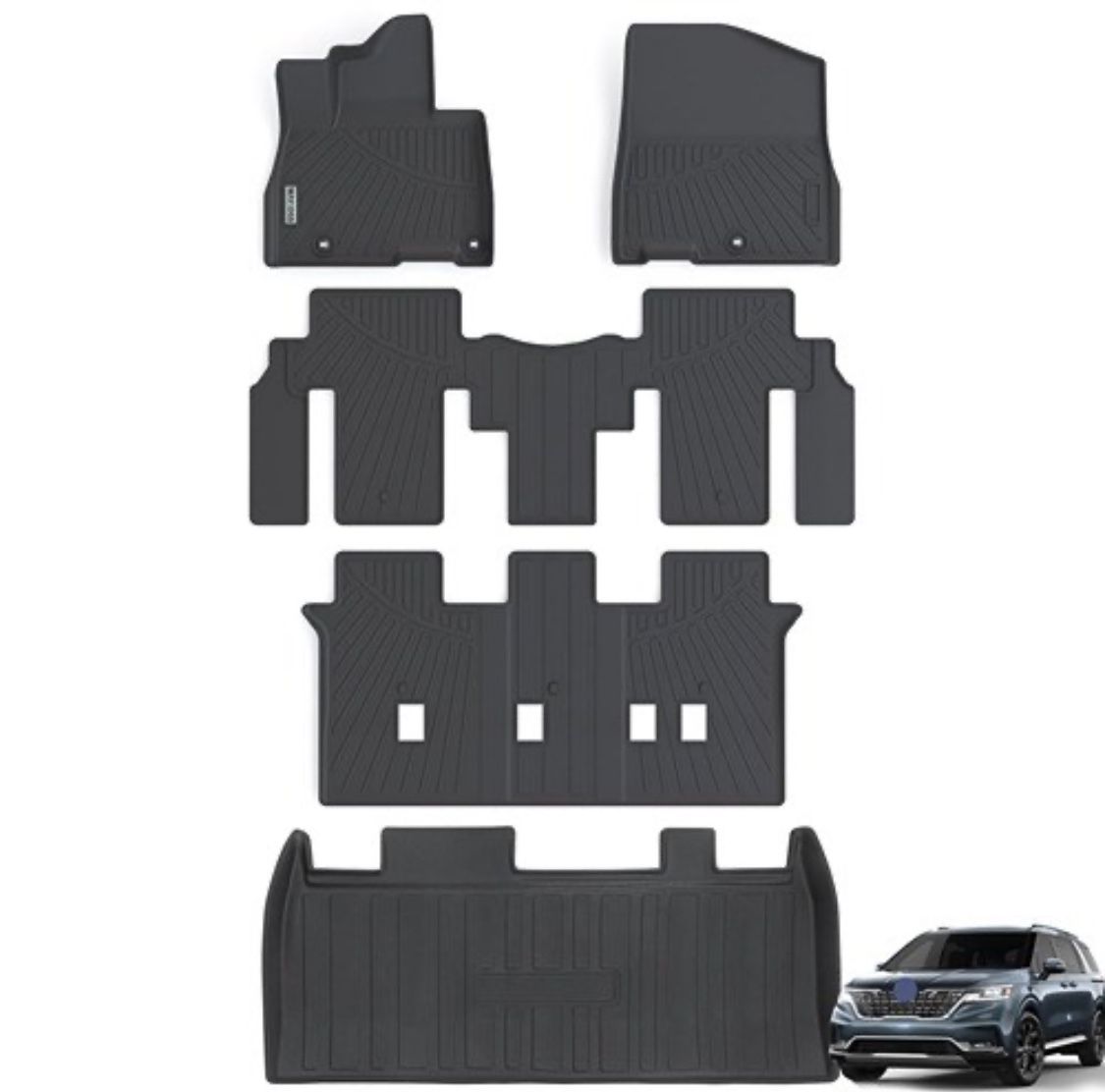Floor Mats & Trunk Mat for Kia Carnival 2022 2023 2024 2025 (Only Fit 8 Seats Fits LX seat Package, EX and SX (NOT fit Prestige Models), All Weather 3