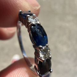 Diamond & Sapphire White Gold Ring Size 5 3/4