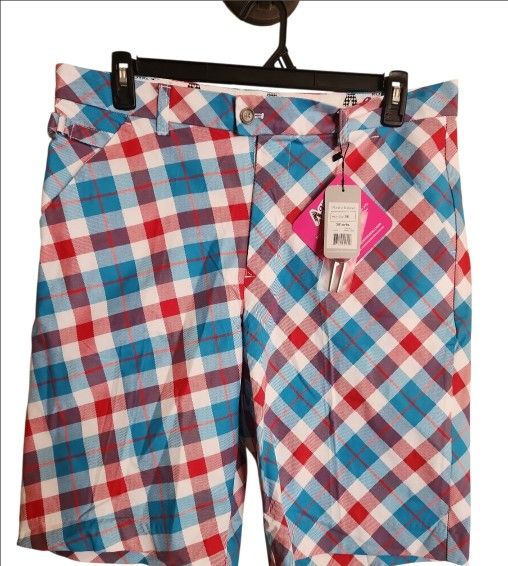 Royal & Awesome Plaid a Blinder Shorts Red/Blue Men's Size 36