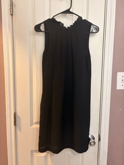 H&M Black maxi dress with pleated skirt and ruffle neckline #goth #darkacademia 