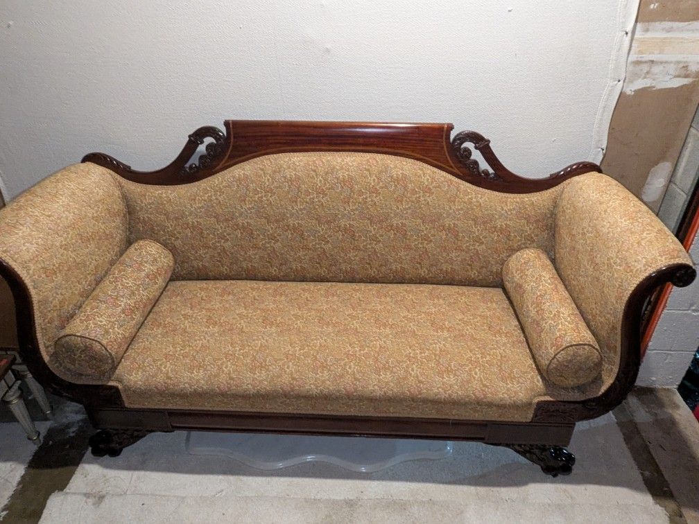Antique American Empire Mahogany New Upholstery