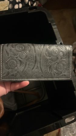 Liters in leather, charcoal, gray, beautiful embroidered wallet