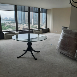 60" Round Glass Table with Wooden Base