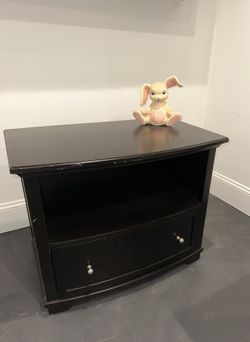 Dark Wood Curved Front Nightstand with Drawer
