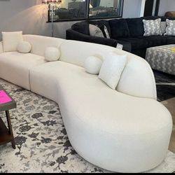 Cloe Ivory Boucle Raf Curved Sectional, Seccional, Couch// Delivery Available 
