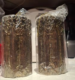 SPARKLEY GOLDEN PILLAR CANDLES SET OF 2