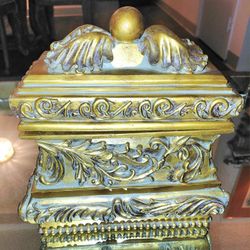 🌟Gold Jewelry Box Storage Carved Victorian Hollywood Regency Baroque Rococo Antique Style