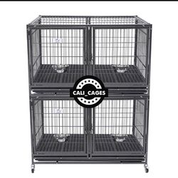 Double stacked dog pet cage kennel size 43” with divider and feeding bowls new in box 📦