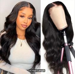 Pure Human  Hair Lace Front Wigs 16" inches Human Hair Pre Plucked with Baby Hair Glueless  4x4x1 Lace Closure Human Hair Wigs for Natural Color