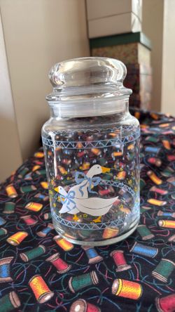 Vintage 1980s Anchor Hocking "Country Geese" glass canister jar