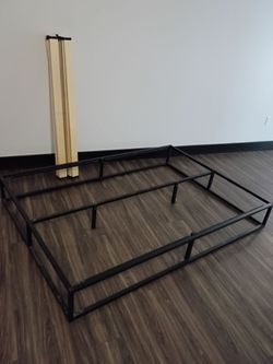 Full Bed Frame w/ wooden slats, Black, 74.5"L x 53.5"W x 10"H
