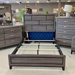 5 PCS Bedroom Set Queen/King Bed Dresser Nightstand Mirror and Chest Finance and Delivery Available 