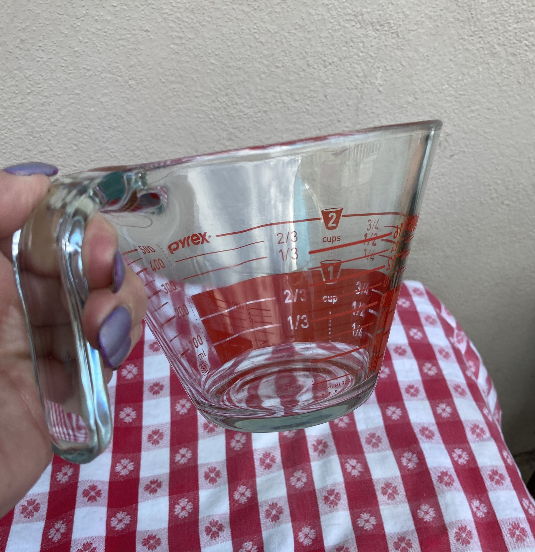 Vintage Pyrex One Cup Glass Measuring Cup Metric/ Ounces W/ Red