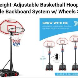 Kids Height-Adjustable Basketball Hoop, Portable Backboard System w/ Wheels

