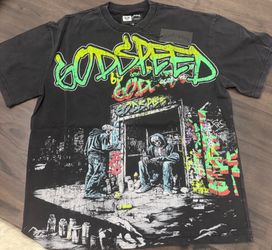 Godspeed Men's Graphic Print Logo T-Shirt Black Short Sleeve Crew Neck Size M