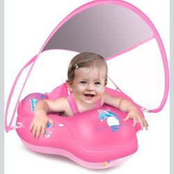 LAYCOL Baby Swimming Float Inflatable Baby Pool Float Ring with Sun Protection Canopy