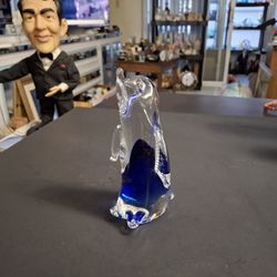 Gorgeous Cobalt Blue & Clear Blown Art Glass Penguin Murano Style 5.5" Tall- SEE DESCRIPTION 