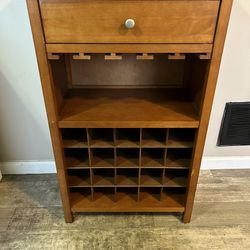 Solid Wood Wine Cabinet - Shelf With Drawer