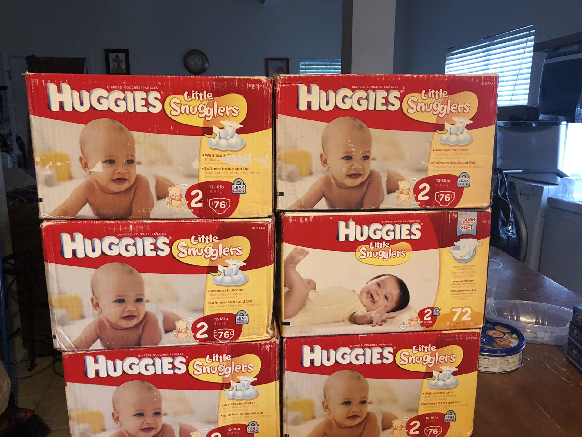 6 Huggies Diapers (Size 2, 76 ct each)