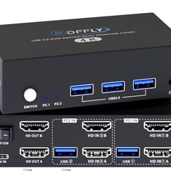 USB 3.0 KVM Switch Switch Dual Monitor 2 Port , 4K@60Hz