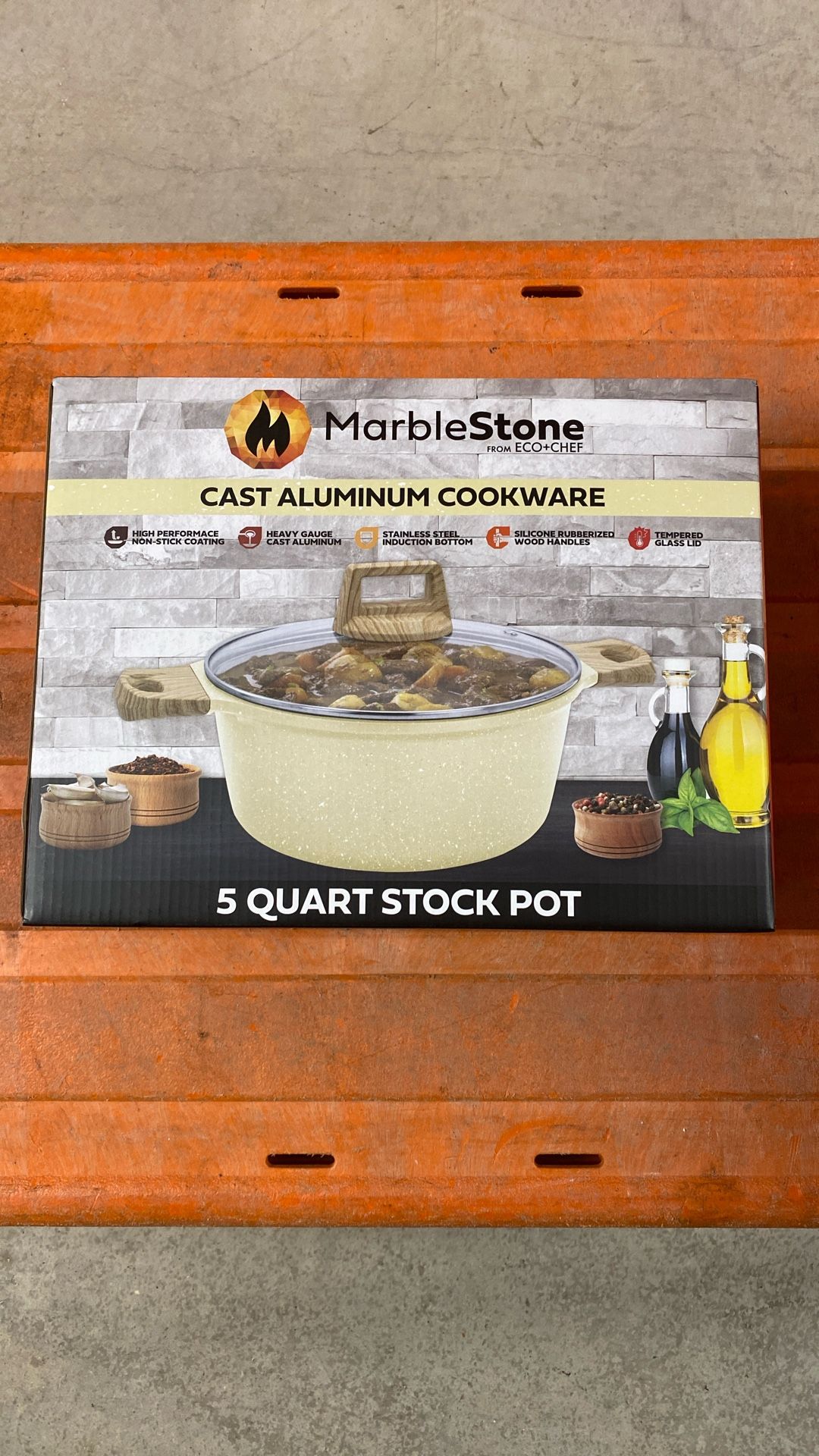 MARBLESTONE CAST ALUMINUM 5 QUART STOCK POT WITH LID