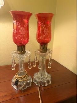 Cranberry glass electric hurricane lamps
