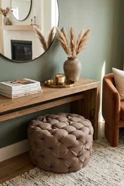 Round Tufted Fabric Ottoman • Pouf • Foot rest