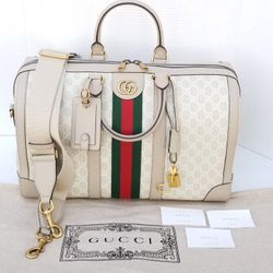 Amazing GUCCI GG Supreme  Rare Monogram Web Small Savoy Duffle Weekender bag