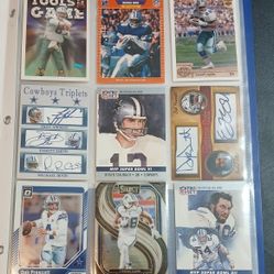 Binder of 27 Dallas Cowboys cards. $10 for everything together.  Includes Michael Irvin Rookie Card.  Also includes cards of Smith, Aikman, Staubach, 