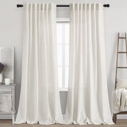 Cortinas de lino con trabillas traseras, 244 cm de largo, juego de 2 paneles para sala de estar, puerta corrediza de vidrio, color marfil crema, corti