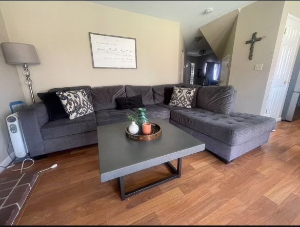 GREY SECTIONAL COUCH + COFFEE TABLE