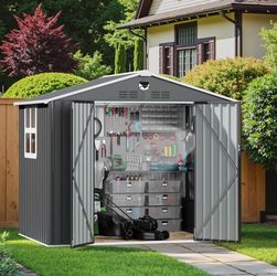 Metal Storage Shed with Window 8x6 FT,Outdoor Storage Building,Large Backyard Sheds,Waterproof Outside Storage Sheds