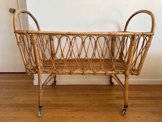 Amazing Vintage French 60’s Rattan Bamboo Bassinet Baby Nursery Decor