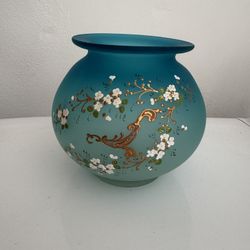 Vintage blue handmade Japanese glass art Vase