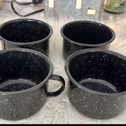 Vintage Black White Speckled Enamelware mugs