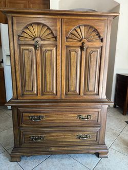 Vintage Thomasville Solid Oak Wardrobe Chest Of Drawers