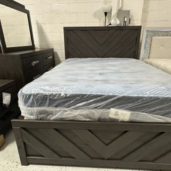 New Bedroom Set Queen Size Headboard Footboard Bed DRESSRES Mirror Nightstands 