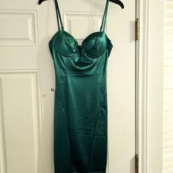 Gorgeous Green Satin Bodycon Dress- M