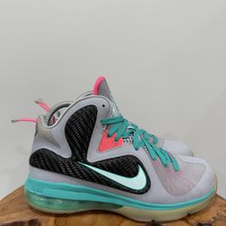 Size 7Y - Nike Lebron 9 South Beach Florida GS 2012 Leather Grey (472664-006)
