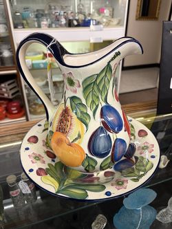 2004 Blue Sky Ceramic Fruit & Basin Set