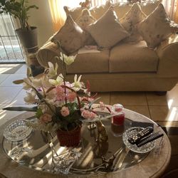 Love Seat Light Brown, Coffee Table & Sitting Chair