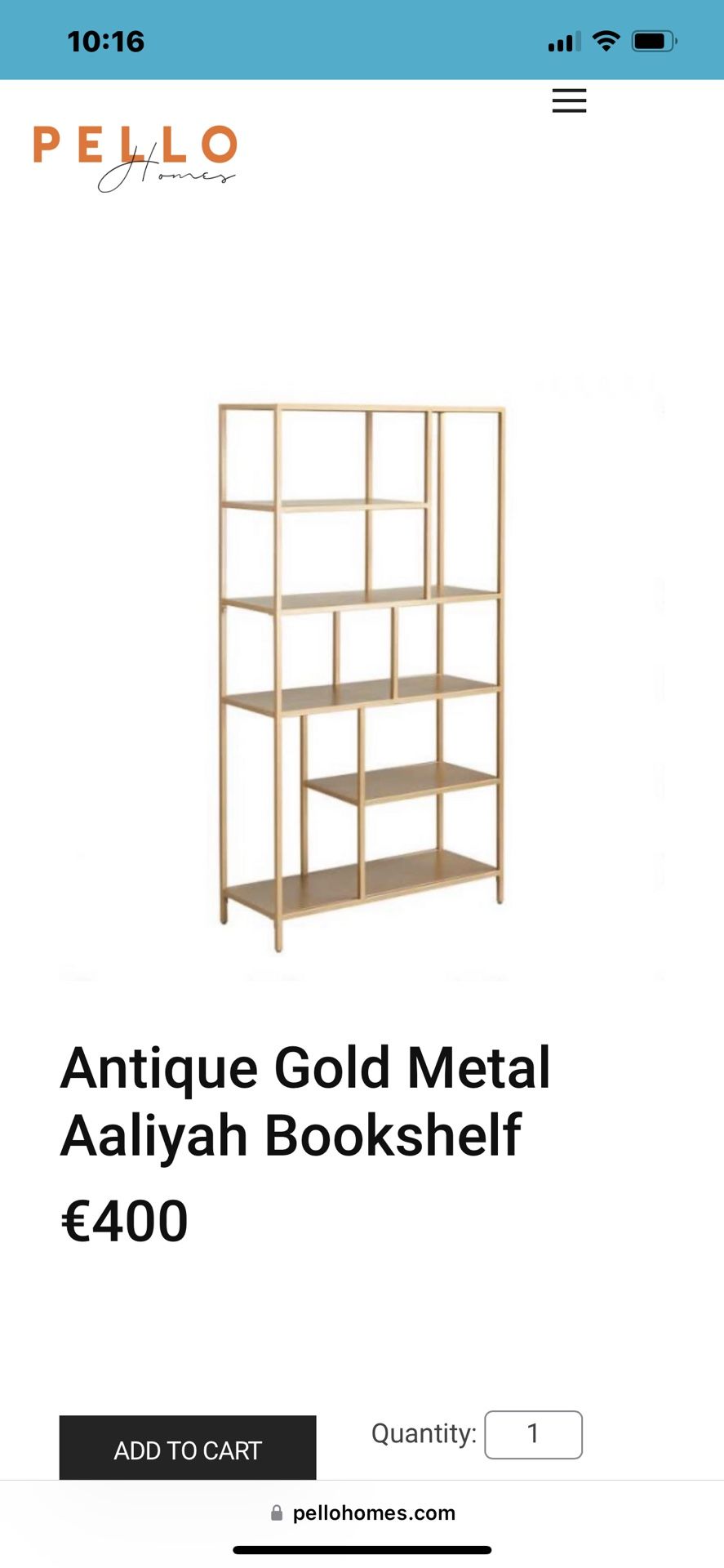 Antiqued Gold Metal Bookshelf