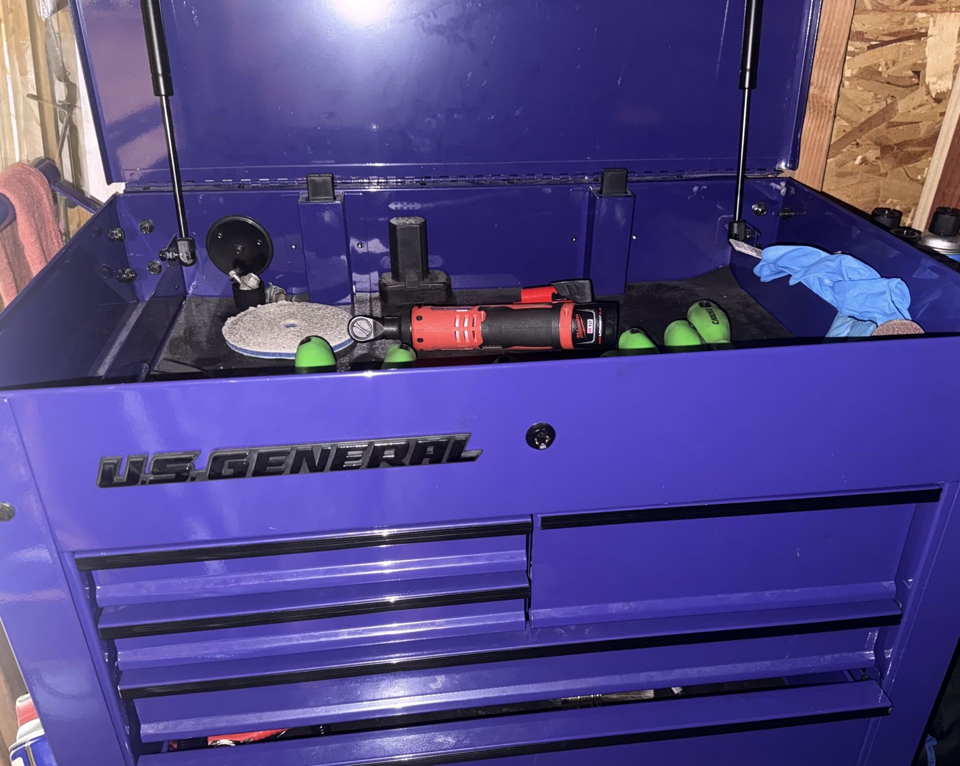 Us general box with assortment of tools