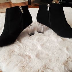 Black Suede Boots With Clear Heel